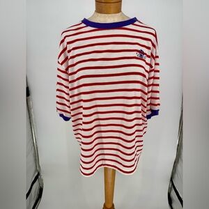 VTG Women’s Red & White Striped T-Shirt w/ Purple Accents sz XL